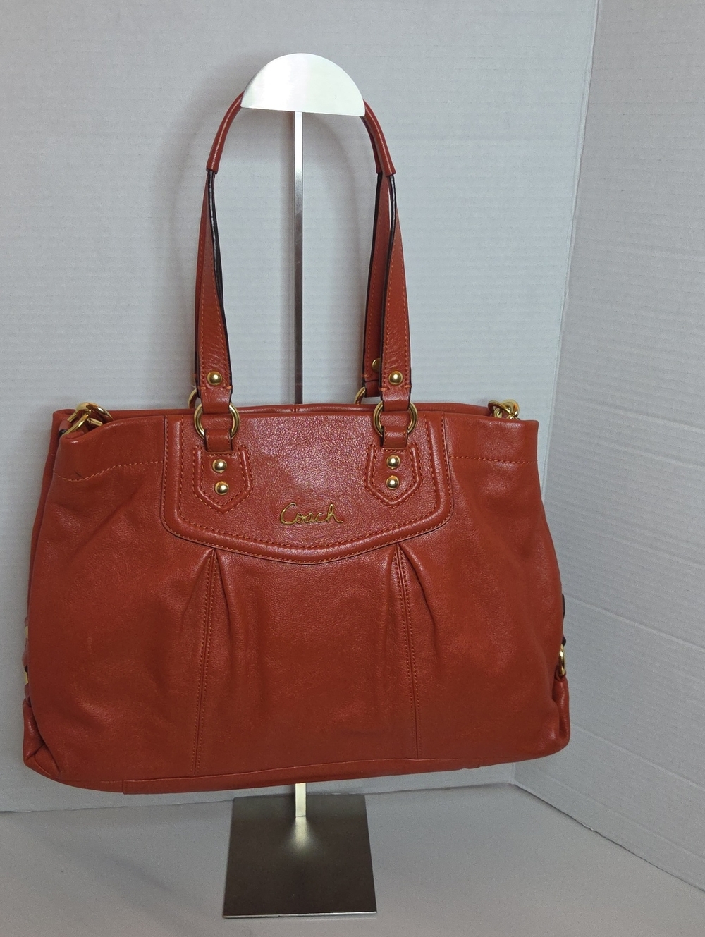Coach Ashley Carryall Orange Leather Tote Bag